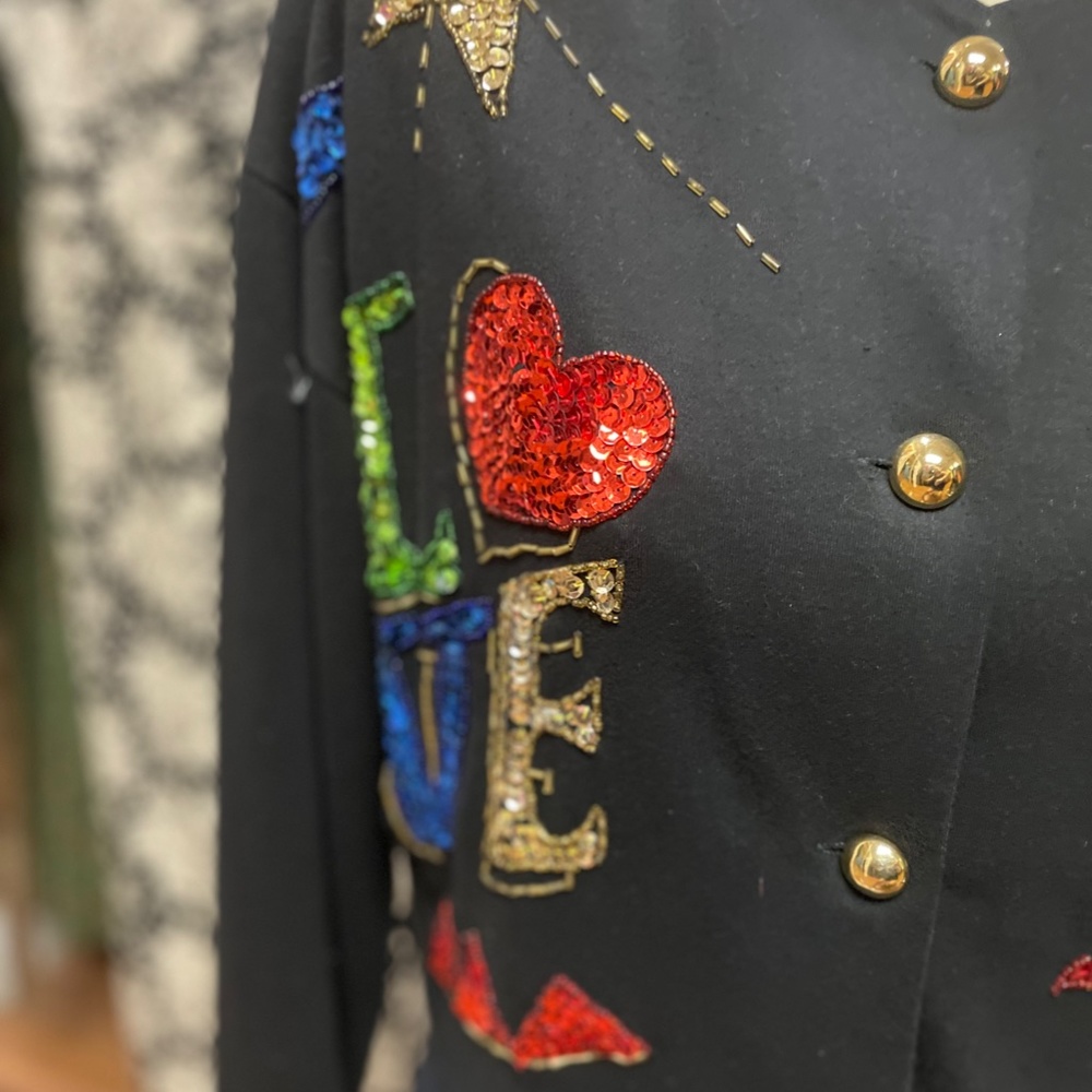 Vintage Black /Oversized 80's Sequence Button Up … - image 4